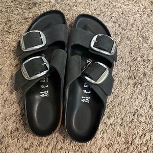 Birkenstock Black Sandals with Silver Buckles
